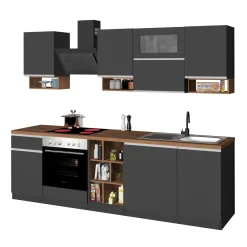 Garnero Arredamenti Cucine Complete|Cucine Complete-Cucina 255cm componibile lineare moderna antracite rovere Gourmet Pure Antracite - Rovere