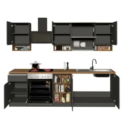 Garnero Arredamenti Cucine Complete|Cucine Complete-Cucina 255cm componibile lineare moderna antracite rovere Gourmet Pure Antracite - Rovere