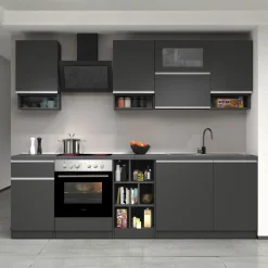 Garnero Arredamenti Cucine Complete|Cucine Complete-Cucina 255cm componibile lineare moderna antracite grigio pietra Gourmet Pure Antracite - Grigio pietra