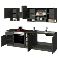 Garnero Arredamenti Cucine Complete|Cucine Complete-Cucina 255cm componibile lineare moderna antracite grigio pietra Gourmet Pure Antracite - Grigio pietra