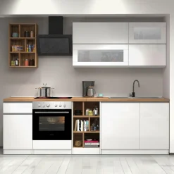Garnero Arredamenti Cucine Complete|Cucine Complete-Cucina 255cm componibile lineare moderna bianco rovere Gourmet Prestige Bianco Lucido - Rovere