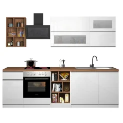 Garnero Arredamenti Cucine Complete|Cucine Complete-Cucina 255cm componibile lineare moderna bianco rovere Gourmet Prestige Bianco Lucido - Rovere