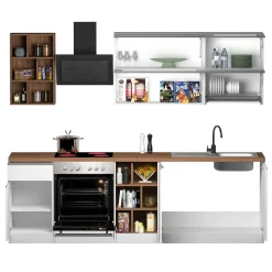Garnero Arredamenti Cucine Complete|Cucine Complete-Cucina 255cm componibile lineare moderna bianco rovere Gourmet Prestige Bianco Lucido - Rovere