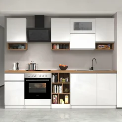 Garnero Arredamenti Cucine Complete|Cucine Complete-Cucina 255cm componibile lineare moderna bianco rovere Gourmet Pure Bianco Lucido - Rovere