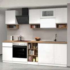 Garnero Arredamenti Cucine Complete|Cucine Complete-Cucina 255cm componibile lineare moderna bianco rovere Gourmet Pure Bianco Lucido - Rovere