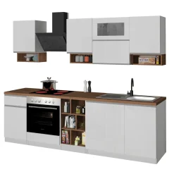 Garnero Arredamenti Cucine Complete|Cucine Complete-Cucina 255cm componibile lineare moderna bianco rovere Gourmet Pure Bianco Lucido - Rovere
