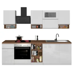 Garnero Arredamenti Cucine Complete|Cucine Complete-Cucina 255cm componibile lineare moderna bianco rovere Gourmet Pure Bianco Lucido - Rovere