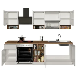 Garnero Arredamenti Cucine Complete|Cucine Complete-Cucina 255cm componibile lineare moderna bianco rovere Gourmet Pure Bianco Lucido - Rovere