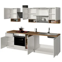 Garnero Arredamenti Cucine Complete|Cucine Complete-Cucina 255cm componibile lineare moderna bianco rovere Gourmet Pure Bianco Lucido - Rovere