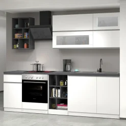 Garnero Arredamenti Cucine Complete|Cucine Complete-Cucina 255cm componibile lineare moderna bianco grigio pietra Gourmet Prestige Bianco Lucido - Grigio pietra
