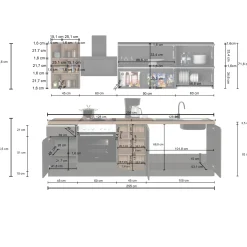Garnero Arredamenti Cucine Complete|Cucine Complete-Cucina 255cm componibile lineare moderna bianco grigio pietra Gourmet Prestige Bianco Lucido - Grigio pietra