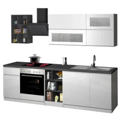 Garnero Arredamenti Cucine Complete|Cucine Complete-Cucina 255cm componibile lineare moderna bianco grigio pietra Gourmet Prestige Bianco Lucido - Grigio pietra