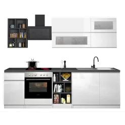 Garnero Arredamenti Cucine Complete|Cucine Complete-Cucina 255cm componibile lineare moderna bianco grigio pietra Gourmet Prestige Bianco Lucido - Grigio pietra