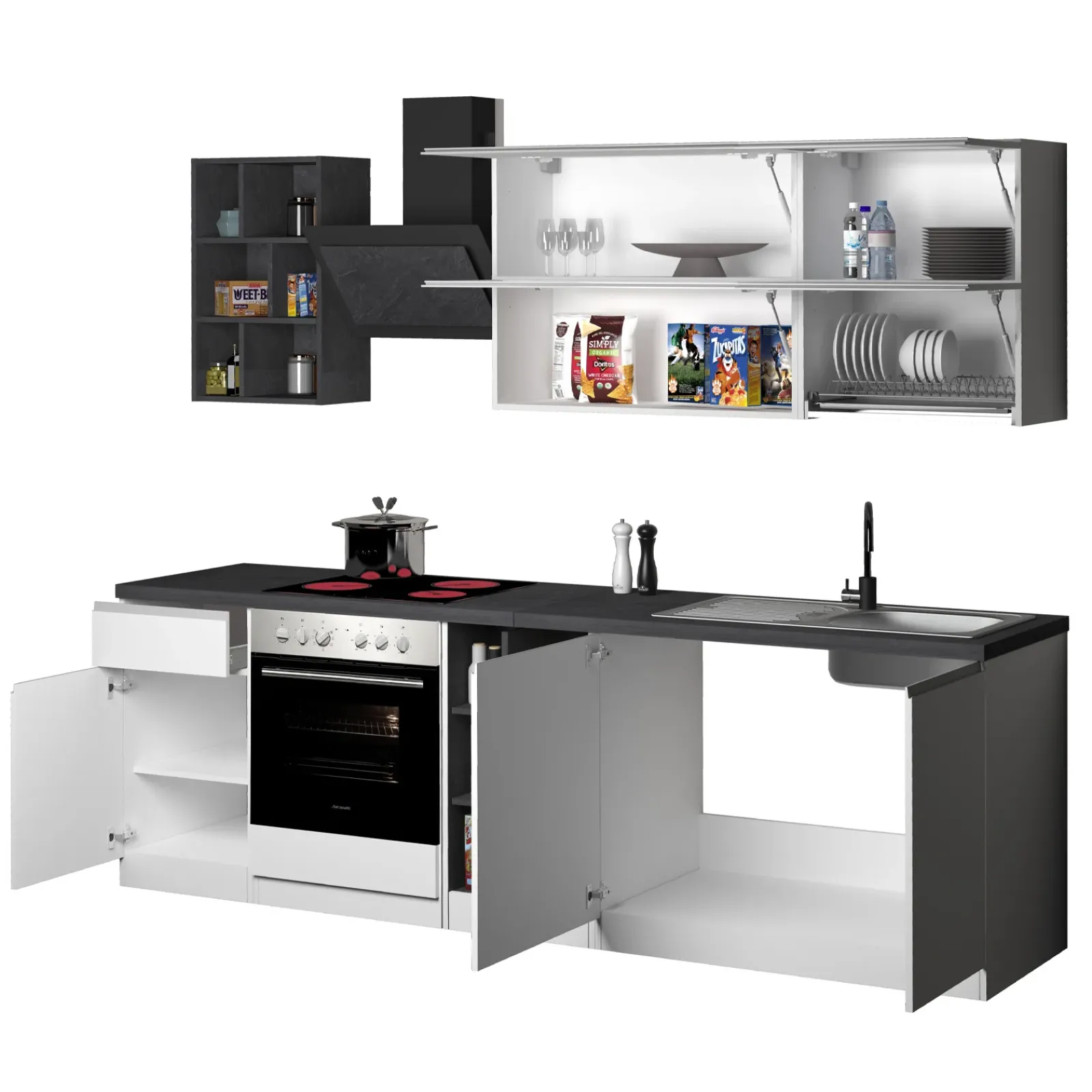 Garnero Arredamenti Cucine Complete|Cucine Complete-Cucina 255cm componibile lineare moderna bianco grigio pietra Gourmet Prestige Bianco Lucido - Grigio pietra