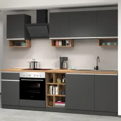 Garnero Arredamenti Cucine Complete|Cucine Complete-Cucina 255cm componibile lineare moderna antracite rovere Gourmet Elegance Antracite - Rovere