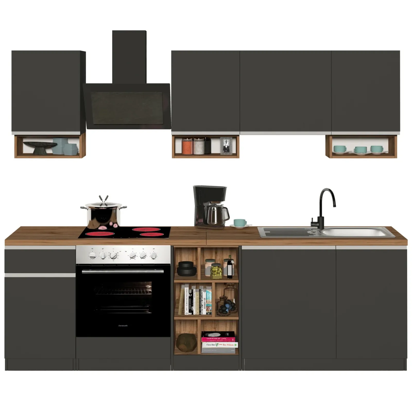 Garnero Arredamenti Cucine Complete|Cucine Complete-Cucina 255cm componibile lineare moderna antracite rovere Gourmet Elegance Antracite - Rovere
