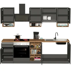 Garnero Arredamenti Cucine Complete|Cucine Complete-Cucina 255cm componibile lineare moderna antracite rovere Gourmet Elegance Antracite - Rovere