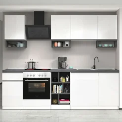 Garnero Arredamenti Cucine Complete|Cucine Complete-Cucina 255cm componibile lineare moderna bianco grigio pietra Gourmet Elegance Bianco Lucido - Grigio pietra
