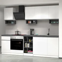 Garnero Arredamenti Cucine Complete|Cucine Complete-Cucina 255cm componibile lineare moderna bianco grigio pietra Gourmet Elegance Bianco Lucido - Grigio pietra
