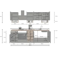 Garnero Arredamenti Cucine Complete|Cucine Complete-Cucina 255cm componibile lineare moderna bianco grigio pietra Gourmet Elegance Bianco Lucido - Grigio pietra