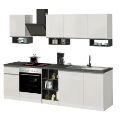 Garnero Arredamenti Cucine Complete|Cucine Complete-Cucina 255cm componibile lineare moderna bianco grigio pietra Gourmet Elegance Bianco Lucido - Grigio pietra