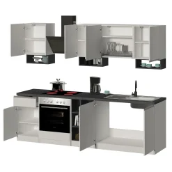 Garnero Arredamenti Cucine Complete|Cucine Complete-Cucina 255cm componibile lineare moderna bianco grigio pietra Gourmet Elegance Bianco Lucido - Grigio pietra