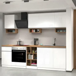 Garnero Arredamenti Cucine Complete|Cucine Complete-Cucina 255cm componibile lineare moderna bianco rovere Gourmet Elegance Bianco Lucido - Rovere