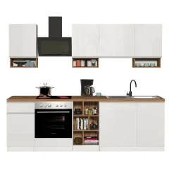 Garnero Arredamenti Cucine Complete|Cucine Complete-Cucina 255cm componibile lineare moderna bianco rovere Gourmet Elegance Bianco Lucido - Rovere