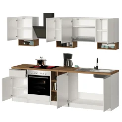 Garnero Arredamenti Cucine Complete|Cucine Complete-Cucina 255cm componibile lineare moderna bianco rovere Gourmet Elegance Bianco Lucido - Rovere
