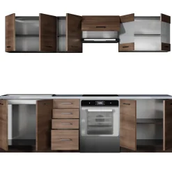 Garnero Arredamenti Cucine Complete|Cucine Complete-Cucina 260cm moderna componibile lineare rovere scuro Marika Wengè