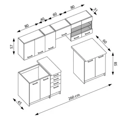 Garnero Arredamenti Cucine Complete|Cucine Complete-Cucina 260cm moderna componibile lineare rovere scuro Marika Wengè