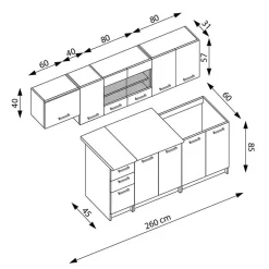 Garnero Arredamenti Cucine Complete|Cucine Complete-Cucina 260cm moderna lineare componibile rovere bianco vetro Cook Bianco Opaco - Rovere