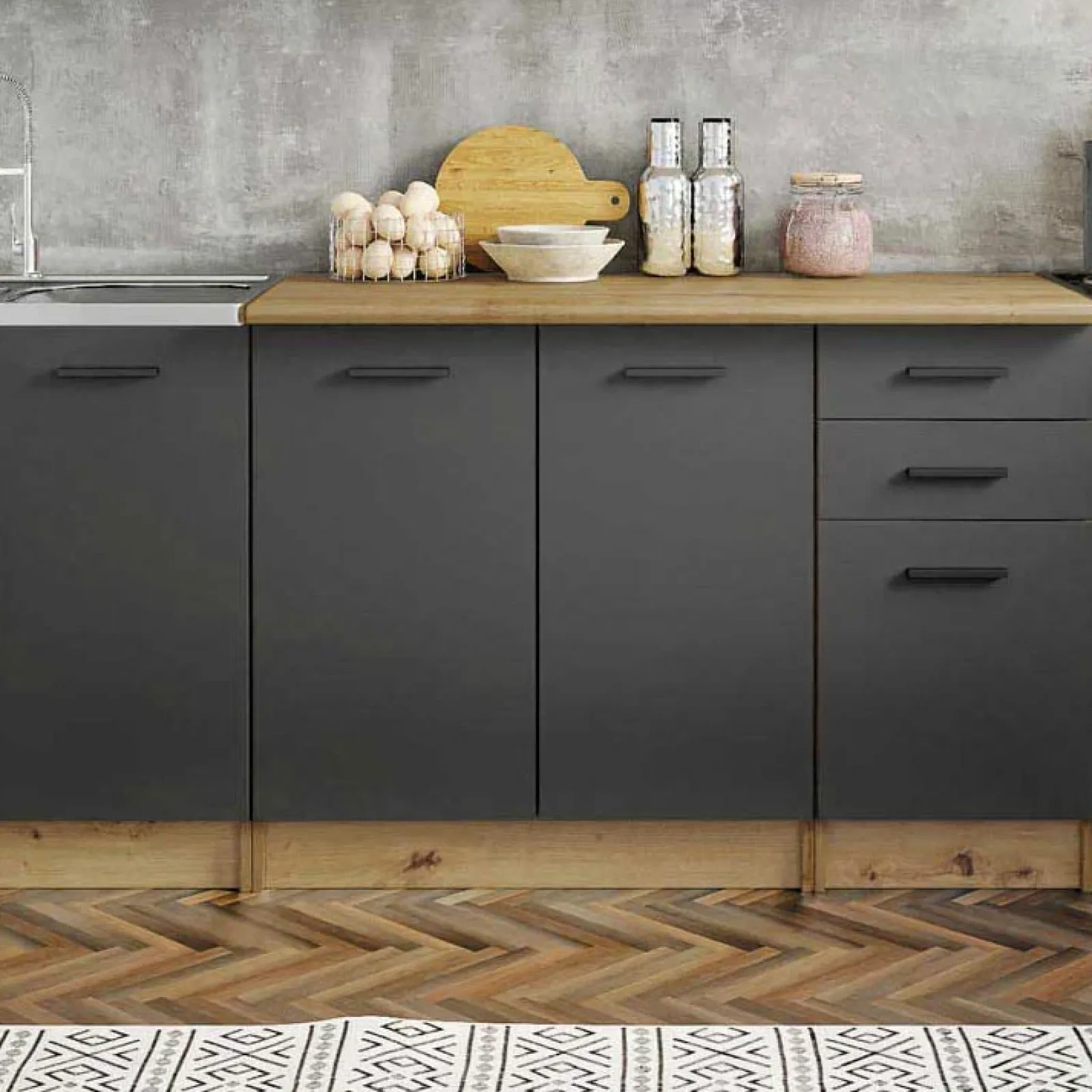 Garnero Arredamenti Cucine Complete|Cucine Complete-Cucina 260cm moderna lineare standard rovere grigio Cook Antracite - Rovere