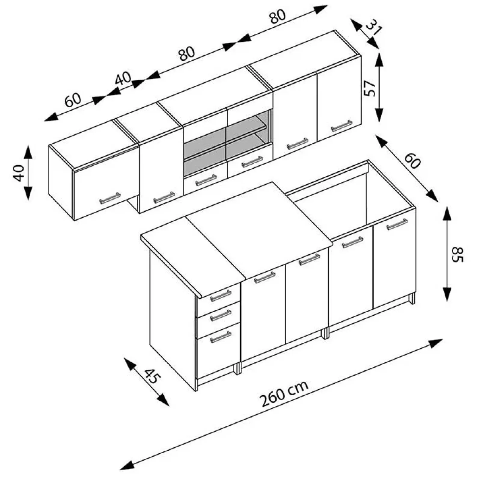 Garnero Arredamenti Cucine Complete|Cucine Complete-Cucina 260cm moderna lineare standard rovere grigio Cook Antracite - Rovere