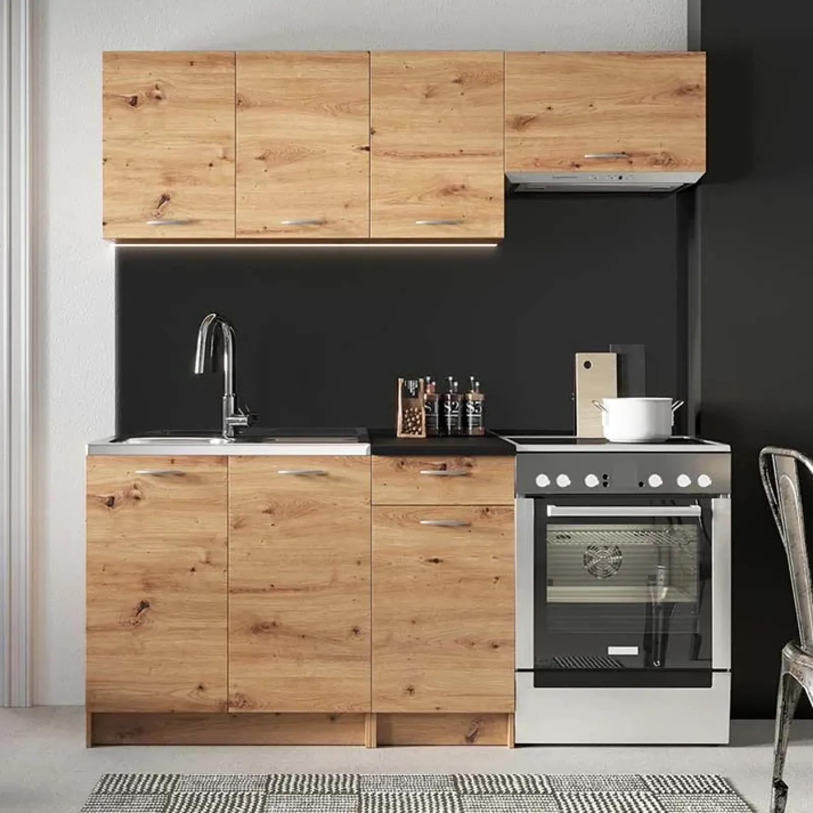 Garnero Arredamenti Cucine Complete|Cucine Complete-Cucina 180cm moderna lineare soggiorno Dalia Quercia