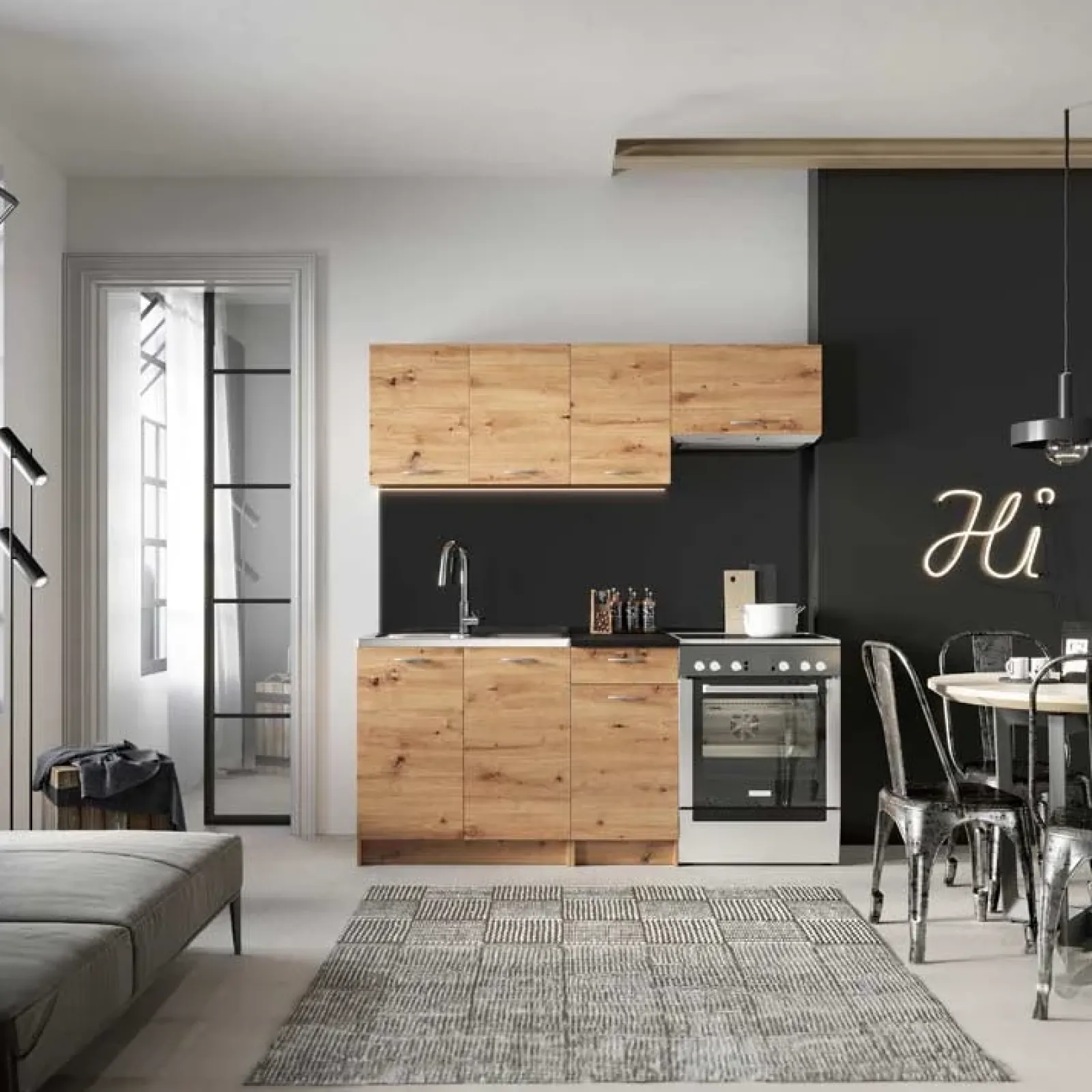 Garnero Arredamenti Cucine Complete|Cucine Complete-Cucina 180cm moderna lineare soggiorno Dalia Quercia