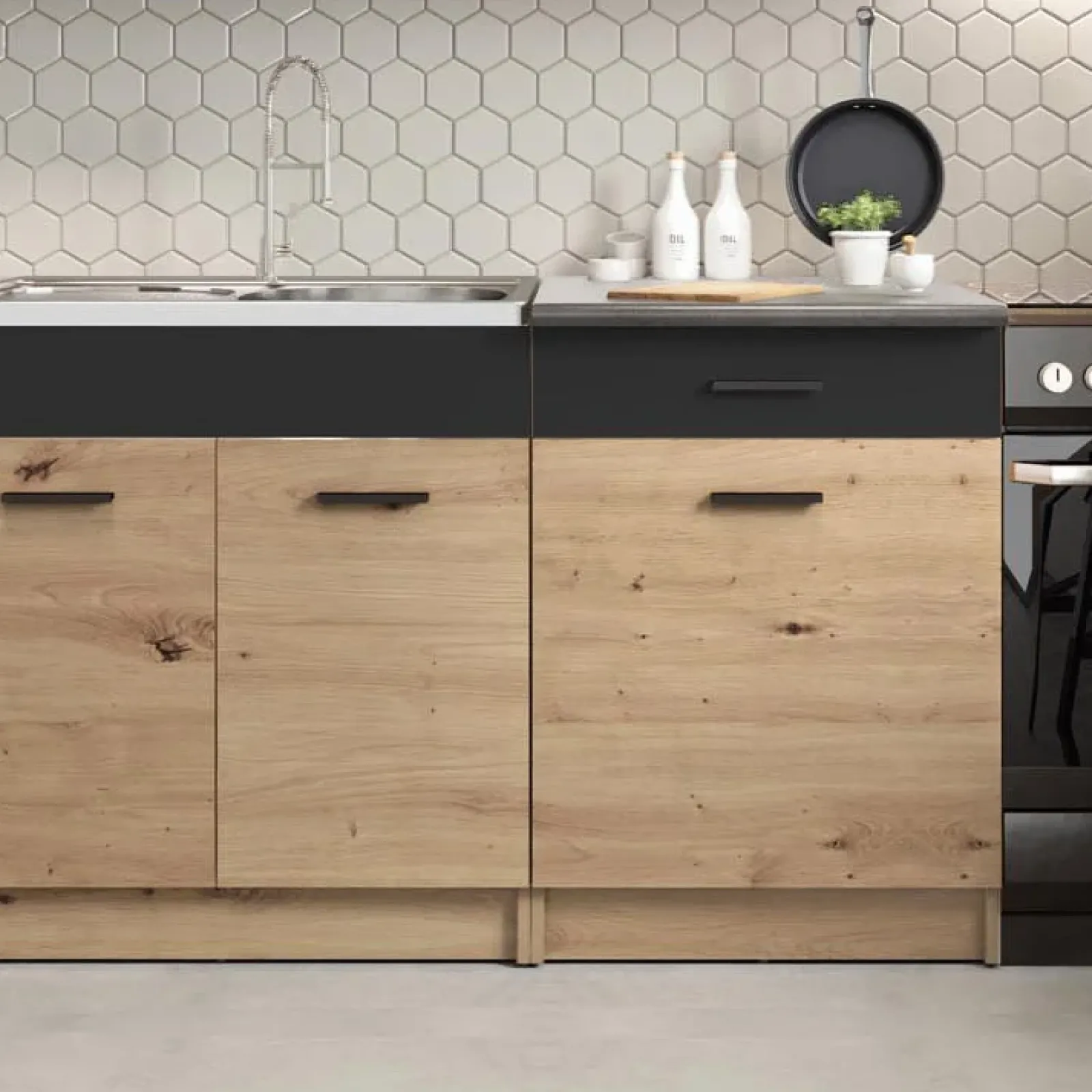 Garnero Arredamenti Cucine Complete|Cucine Complete-Cucina 240cm moderna lineare grigio rovere Erika