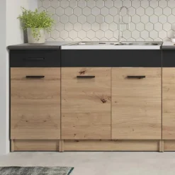Garnero Arredamenti Cucine Complete|Cucine Complete-Cucina 240cm moderna lineare grigio rovere Erika
