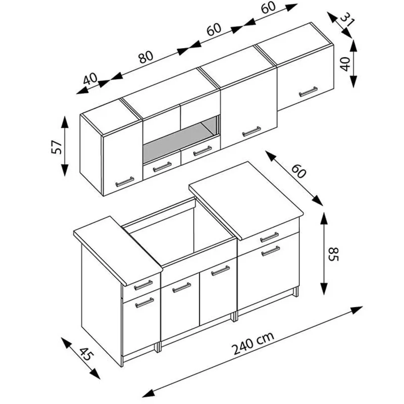 Garnero Arredamenti Cucine Complete|Cucine Complete-Cucina 240cm moderna lineare grigio rovere Erika