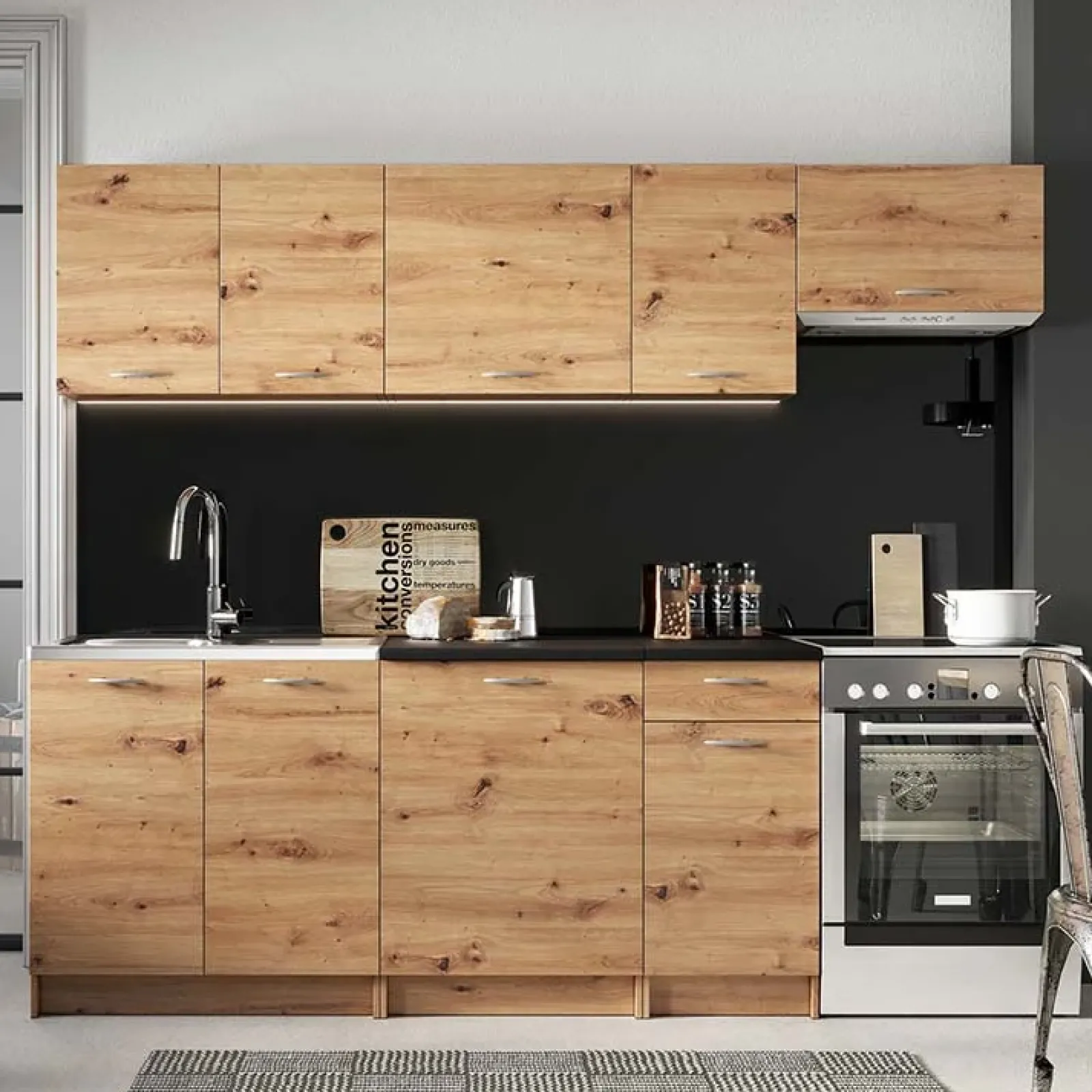 Garnero Arredamenti Cucine Complete|Cucine Complete-Cucina 240cm moderna lineare componibile Dalia Quercia