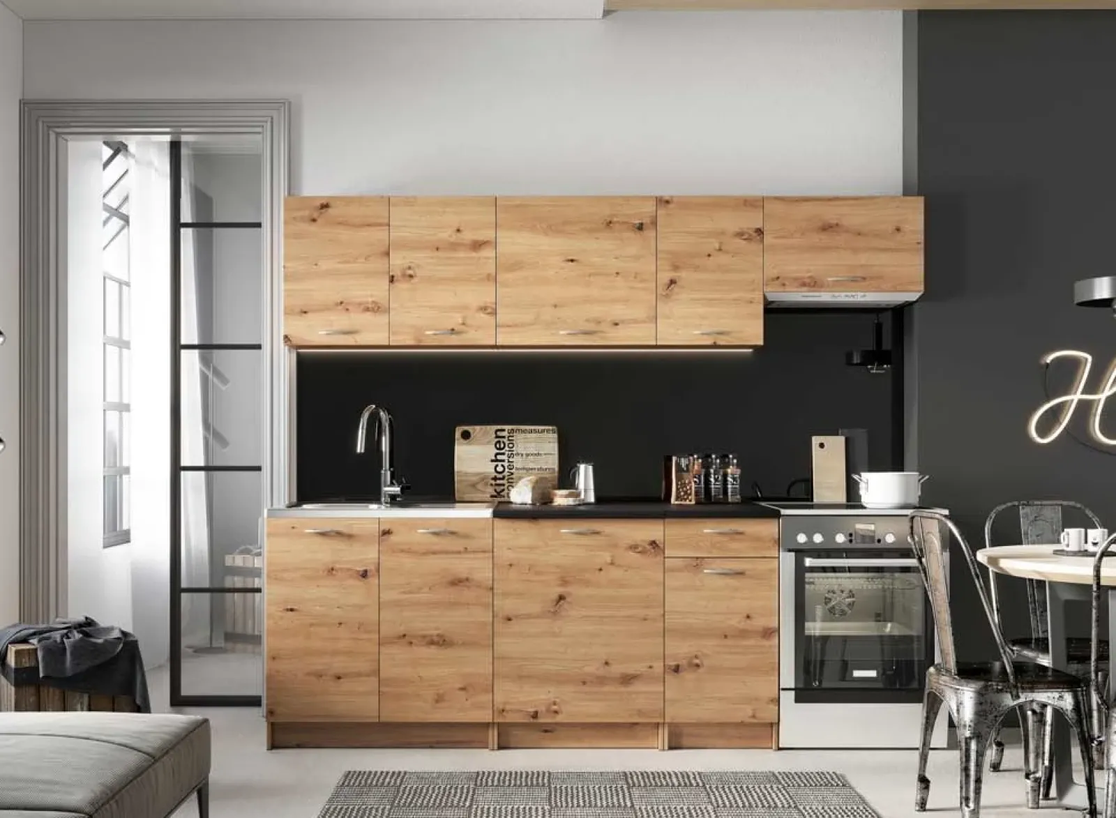 Garnero Arredamenti Cucine Complete|Cucine Complete-Cucina 240cm moderna lineare componibile Dalia Quercia