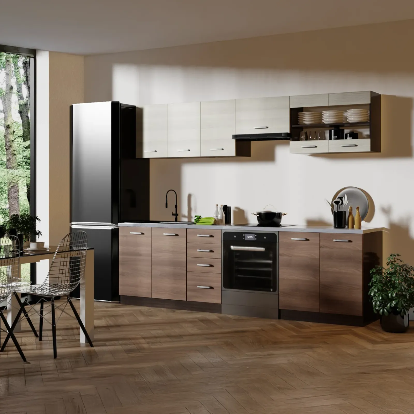 Garnero Arredamenti Cucine Complete|Cucine Complete-Cucina 260cm moderna lineare rovere scuro acacia Marika Wengè - Rovere