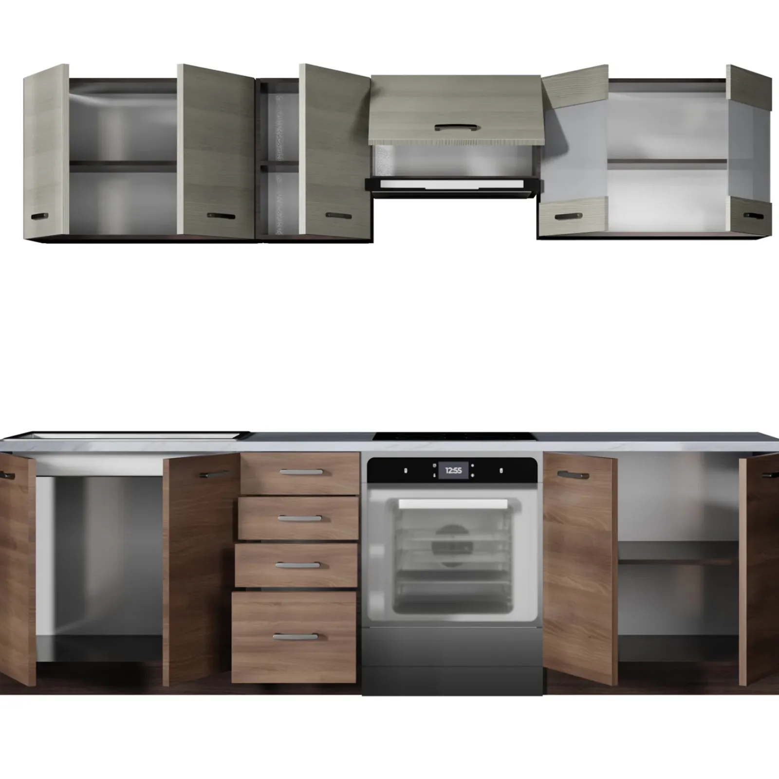 Garnero Arredamenti Cucine Complete|Cucine Complete-Cucina 260cm moderna lineare rovere scuro acacia Marika Wengè - Rovere