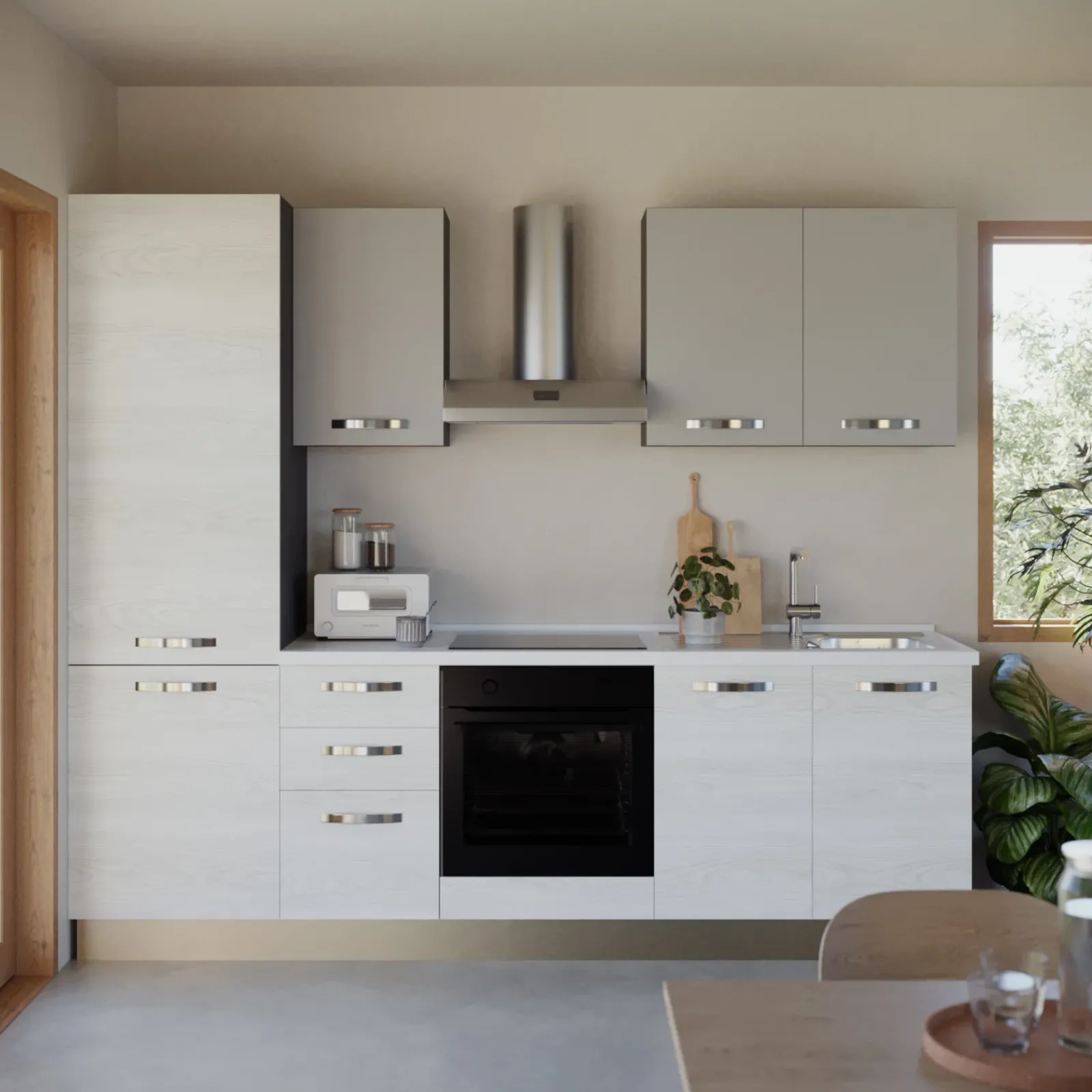 Garnero Arredamenti Cucine Complete|Cucine Complete-Cucina 255cm reversibile lineare bianco frassinato grigio MasterChef