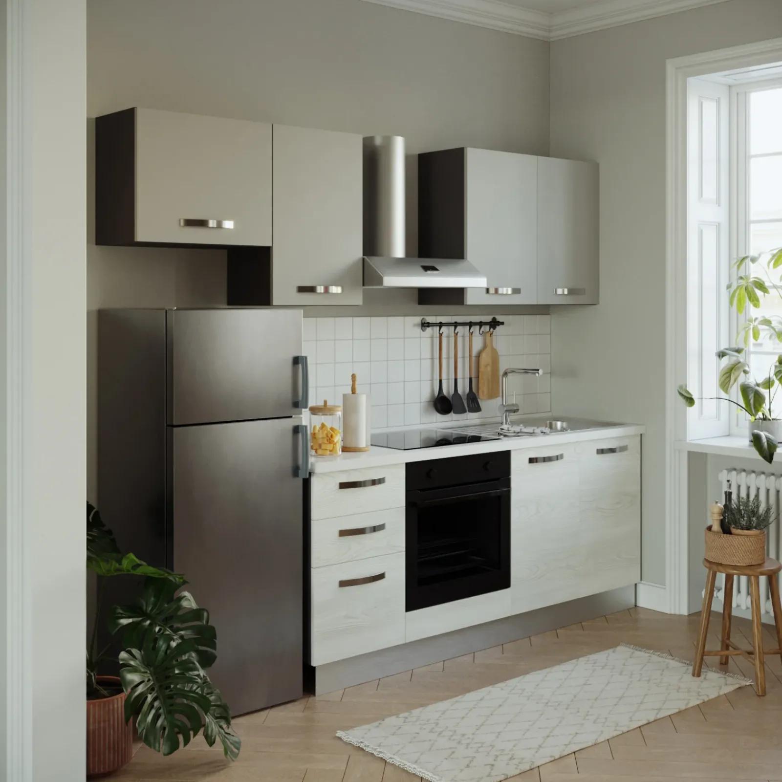 Garnero Arredamenti Cucine Complete|Cucine Complete-Cucina 255cm reversibile moderna lineare bianco frassinato grigio Cookery