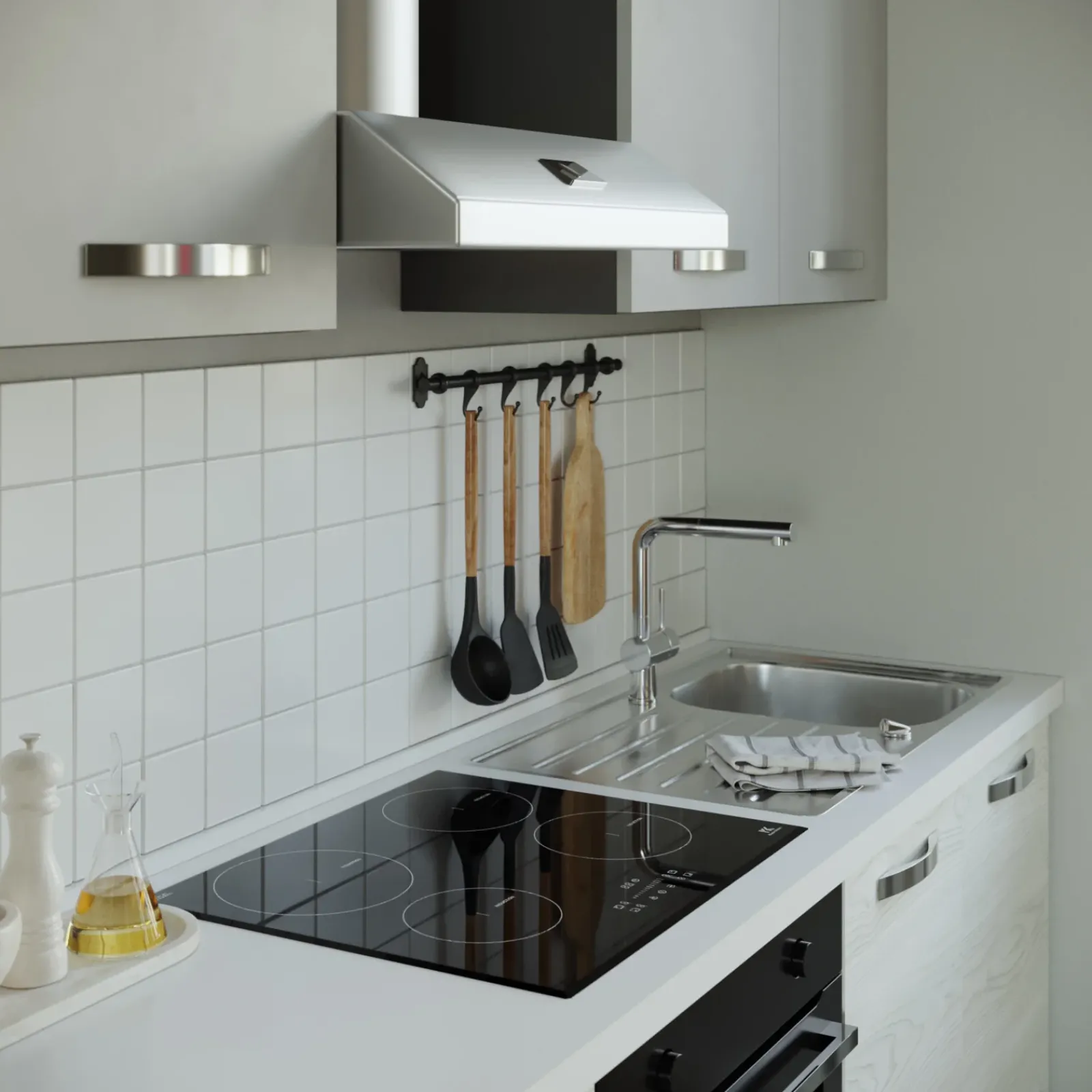 Garnero Arredamenti Cucine Complete|Cucine Complete-Cucina 255cm reversibile moderna lineare bianco frassinato grigio Cookery