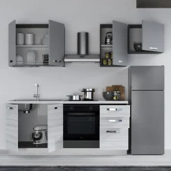Garnero Arredamenti Cucine Complete|Cucine Complete-Cucina 255cm reversibile moderna lineare bianco frassinato grigio Cookery