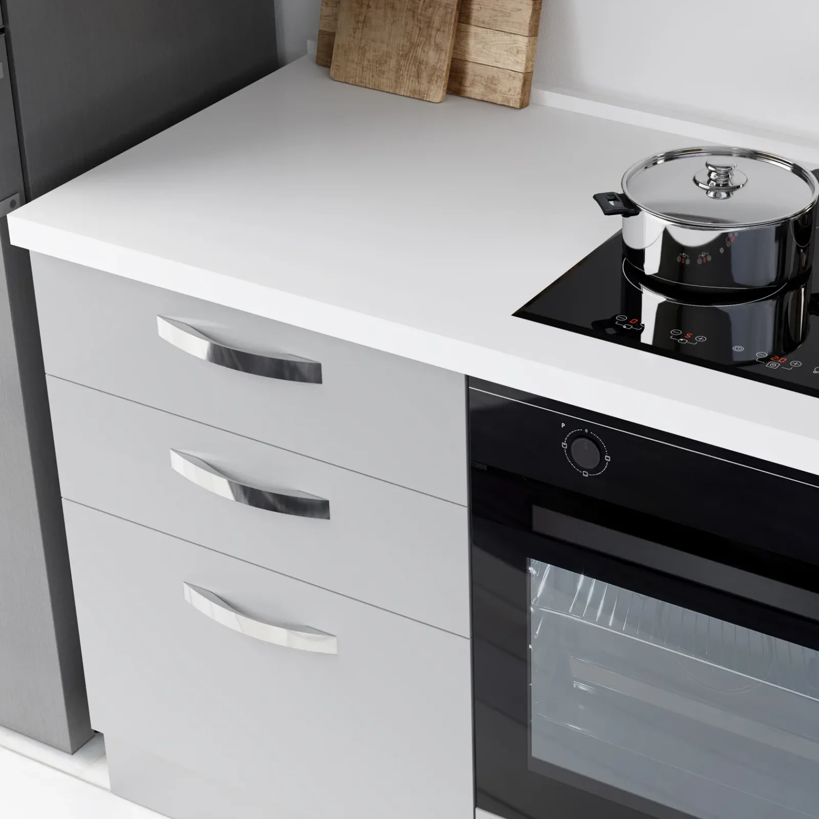 Garnero Arredamenti Cucine Complete|Cucine Complete-Cucina 240cm reversibile moderna lineare rovere grigio chiaro ChefEasy