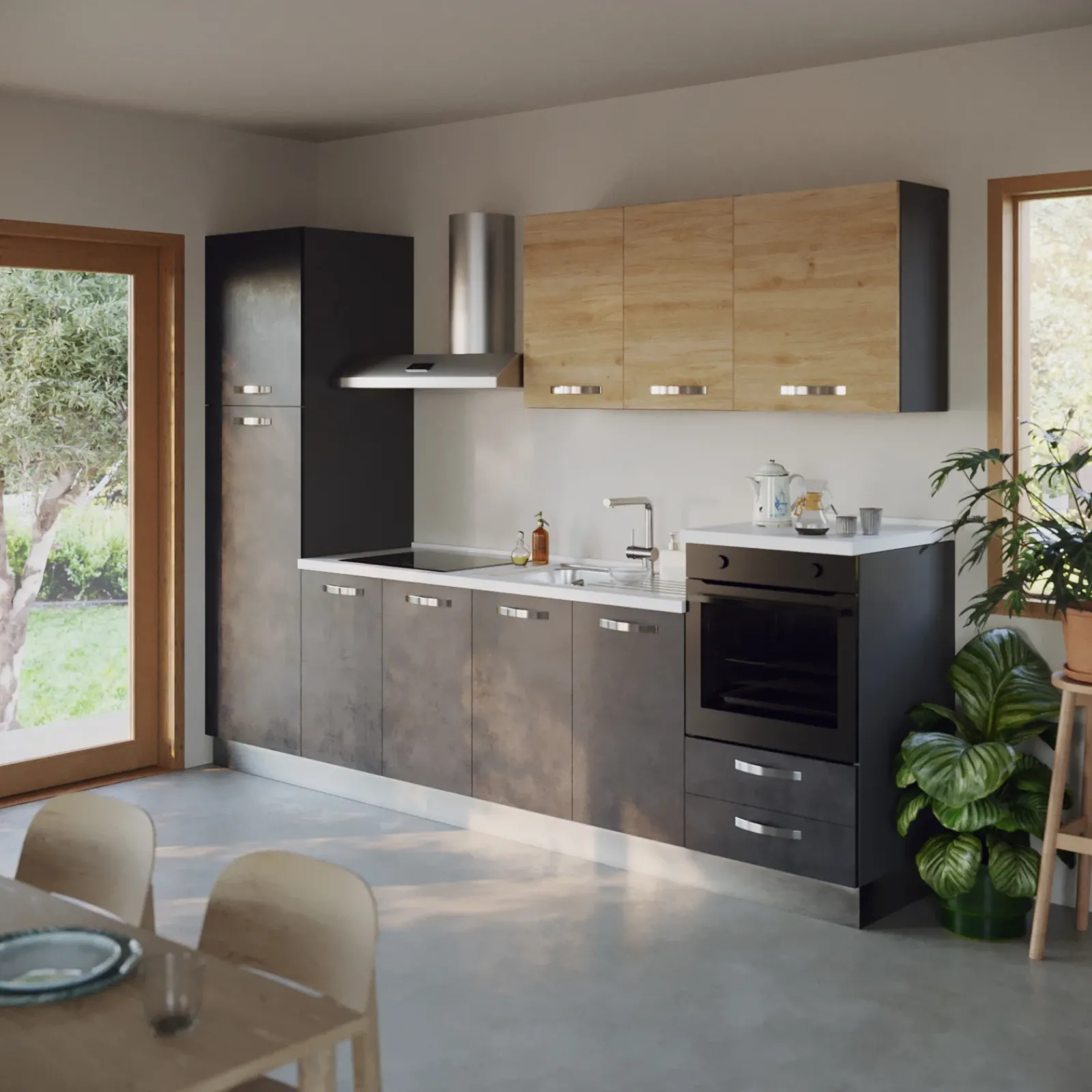Garnero Arredamenti Cucine Complete|Cucine Complete-Cucina 300cm reversibile moderna lineare rovere antracite ChefStyle