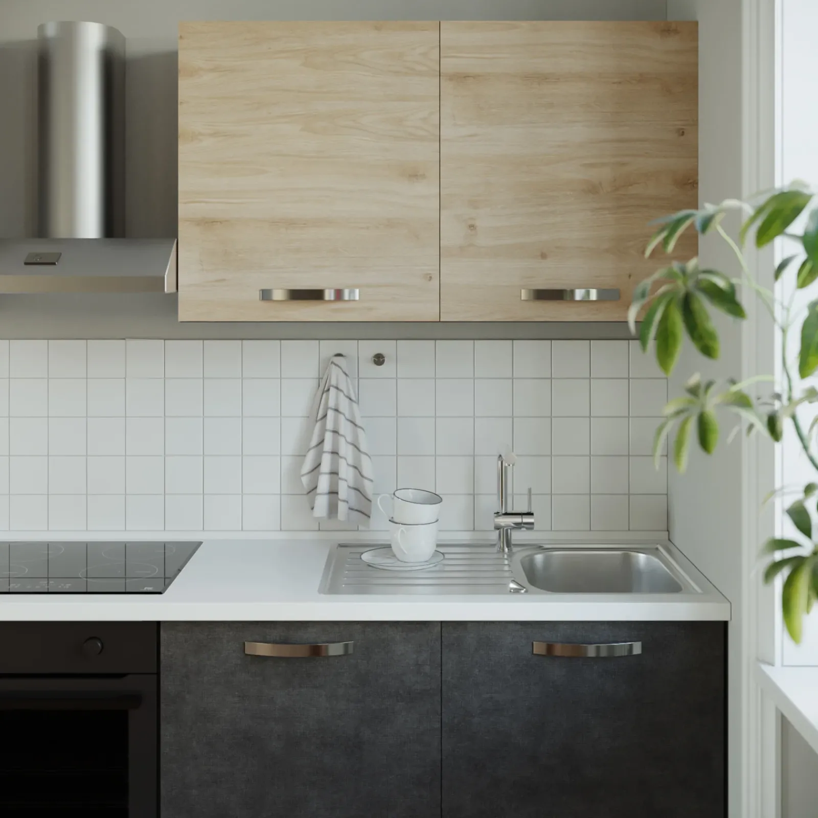 Garnero Arredamenti Cucine Complete|Cucine Complete-Cucina 240cm reversibile moderna lineare rovere antracite Culinary